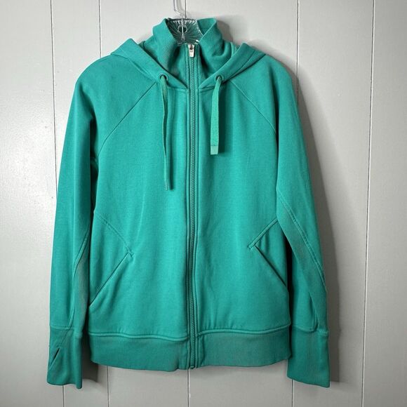 Athleta Tops - ATHLETA Hoodie Jacket Women’s Size M Full Zip Fitted Thumbholes Teal Green